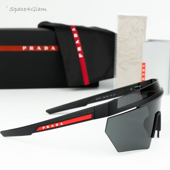 NEW Prada Linea Rossa PS01YS 1BO06F Black Grey Single Lens Unisex Sunglasses - Picture 3 of 10